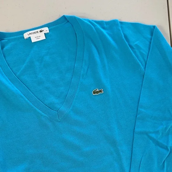 Lacoste V-Neck Sweater in Vibrant Turquoise - Picture 2 of 7